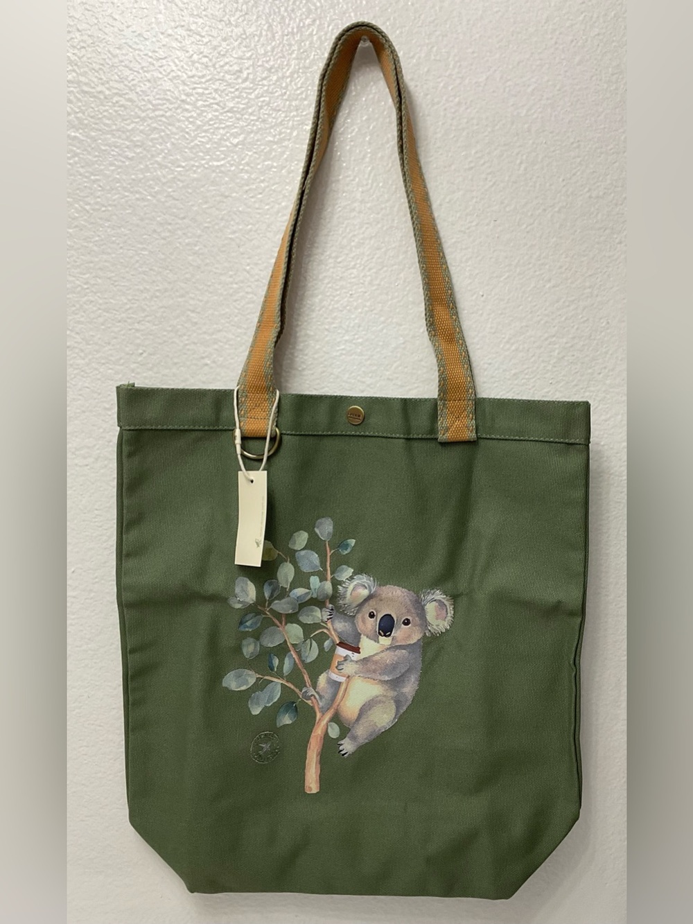 NWT Green Koala Canvas Tote Bag